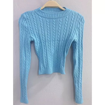 Blusa de frio tricô cropped feminina manga longa