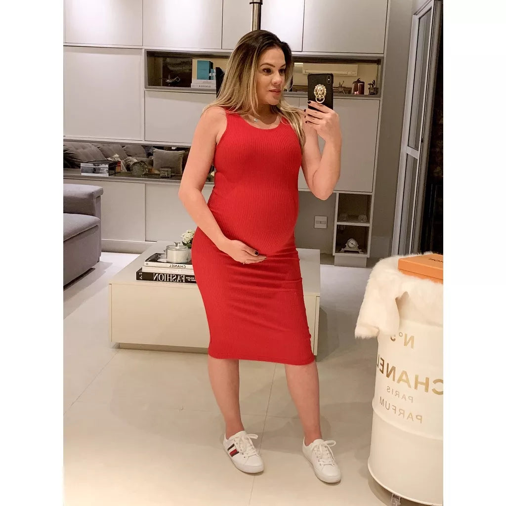 Vestido Midi Canelado Regata para gestante