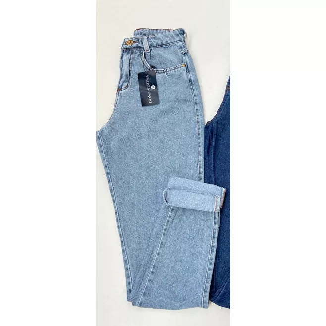 Calça Feminina Mom Jeans Mom Cintura Super Alta Escura e Clara Lisa