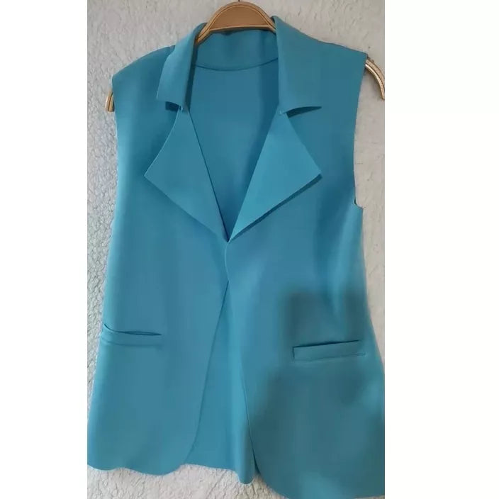 Max Colete Feminino Longo De Neoprene Moda Com Bolso Falso！