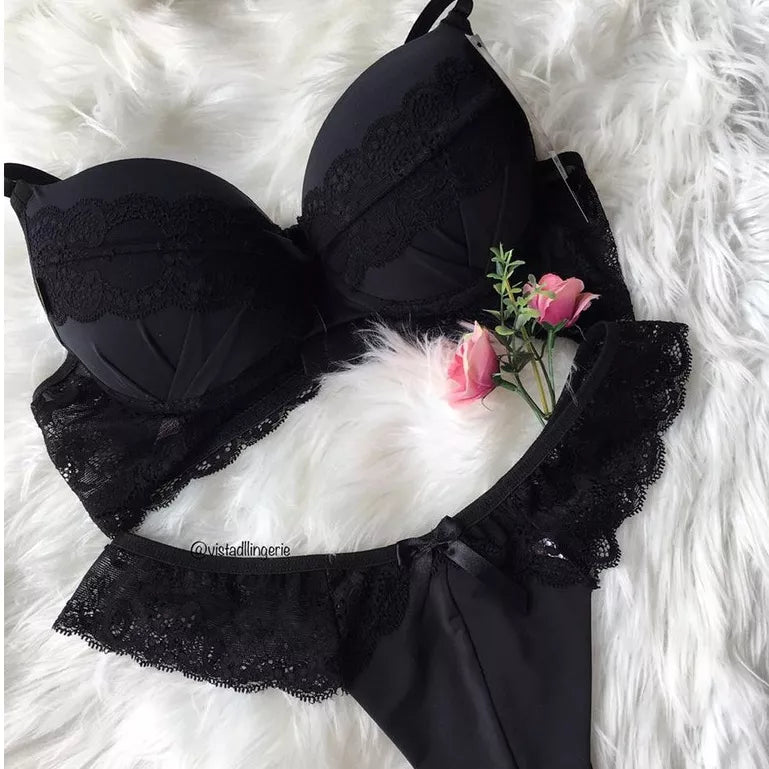 Conjunto Feminino Lingerie Com Bojo Microfibra e Renda JANE MICRO