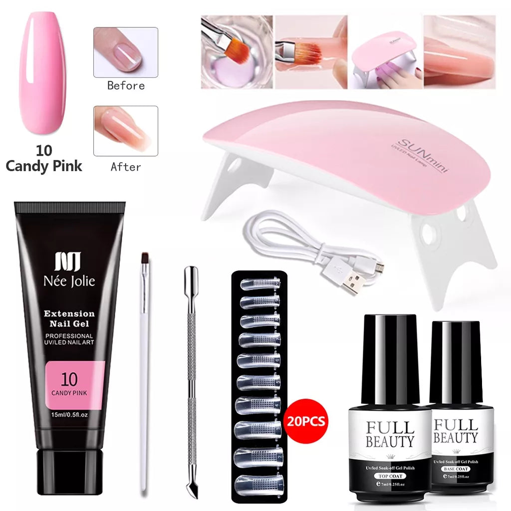 kit unha de gel poligel completo profissional de unha em gel polygel alongamento Set Nail Art Extension Kit Acrylic UV Gel Nail Files Nail Molds Builder Painting Brush Slip Solution DIY Manicure