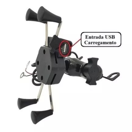 Suporte Garra Para Celular Moto Universal Com Carregador Usb
