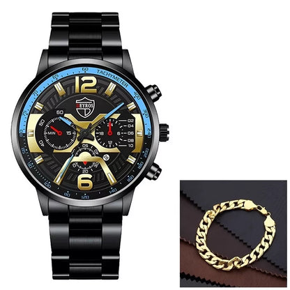 Relógio De Luxo Ouro Masculino Original Cronógrafo De Quartzo De À Prova D'água Negócios Relogio Masculino Dourado Com Pulseira Kit
