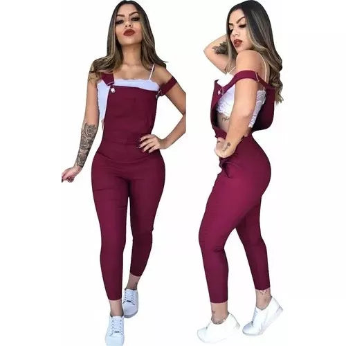 Macacão Suspensorio Jardineira Feminina Longo Skinny Roupas Promoção