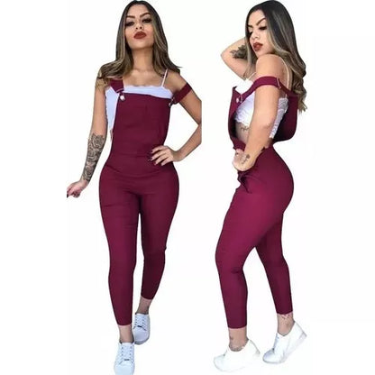 Macacão Suspensorio Jardineira Feminina Longo Skinny Roupas Promoção
