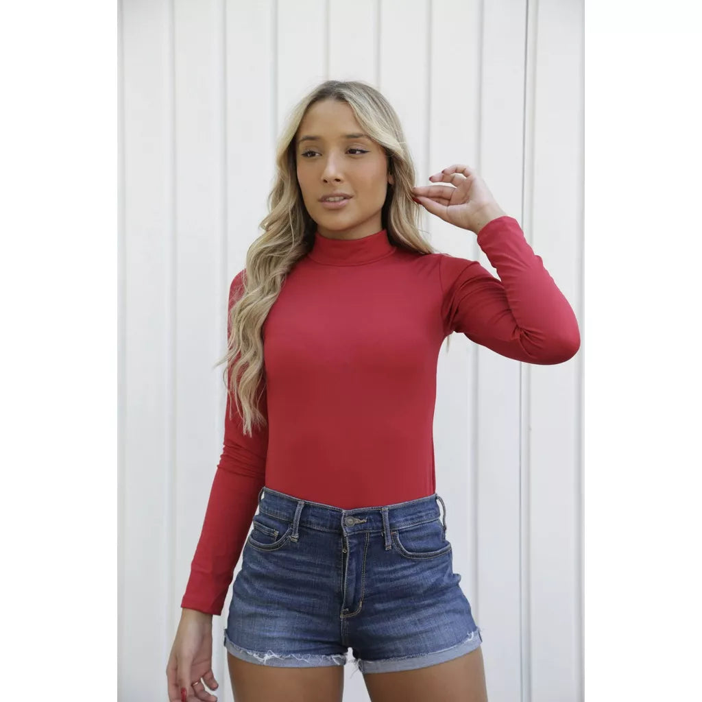 Blusa Body Bori Feminino Manga Longa Liso Gola Alta Moda Feminina Casual