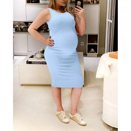 Vestido Midi Canelado Regata para gestante