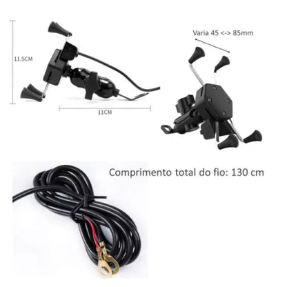 Suporte Garra Para Celular Moto Universal Com Carregador Usb