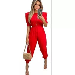 Macacão Longo Feminino com Cinto manga princesa