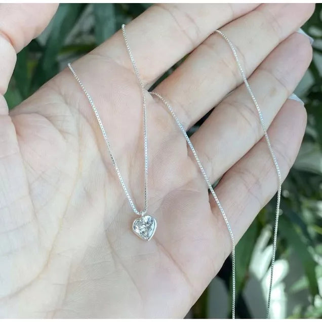 Colar Corrente Prata 925 45cm Ponto de Luz coração