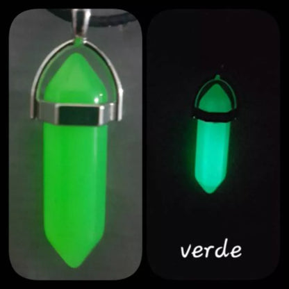 Colar de pedra hexagonal fluorescente luminosa, colar com pingente de couro, de cristal natural brilhante no escuro, pedra de bala