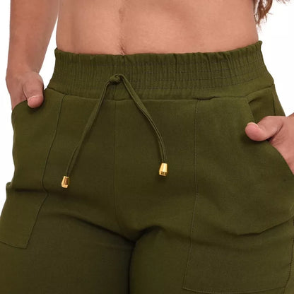 Calça Jogger Feminina Blogueirinha Cargo Luxuosa Bengaline