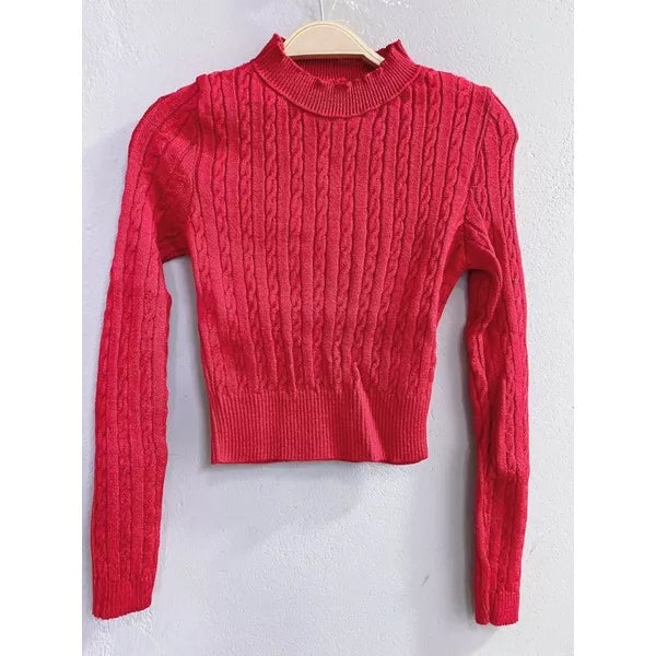 Blusa de frio tricô cropped feminina manga longa