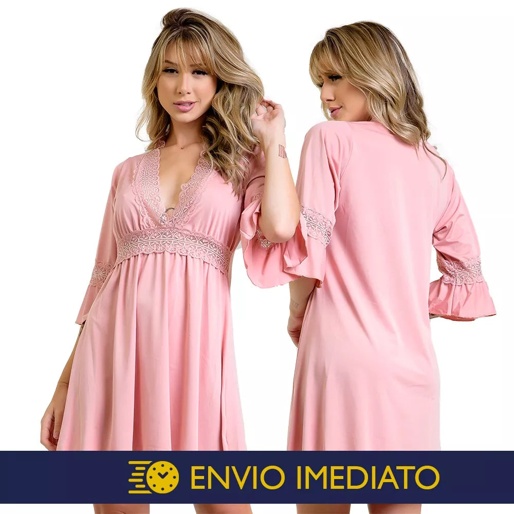Camisola Amamentação Detalhe Em Renda Manga Bufante Lindas Cores