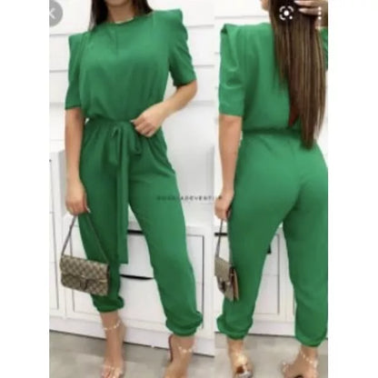 Macacão Longo Feminino com Cinto manga princesa