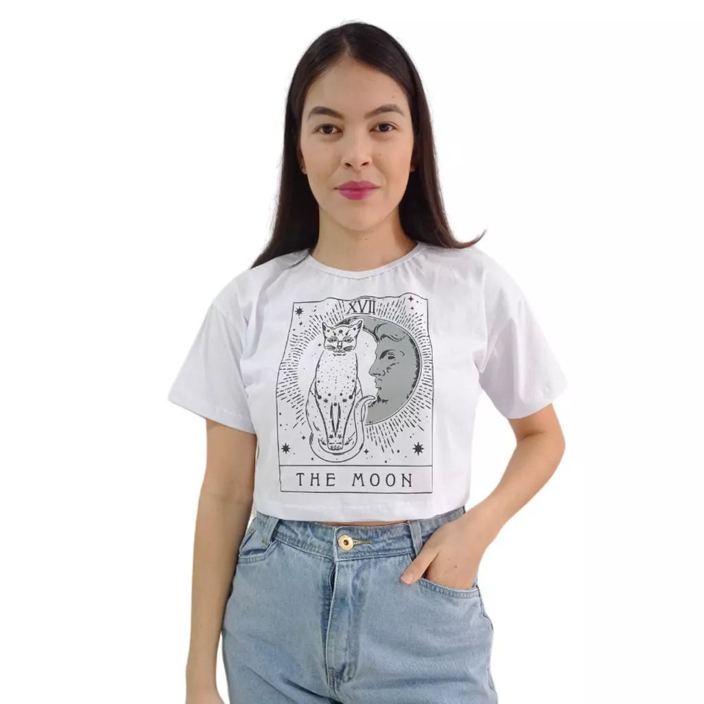 Camiseta T-shirt Cropped Oversized Estampado Moda Gringa Algodão