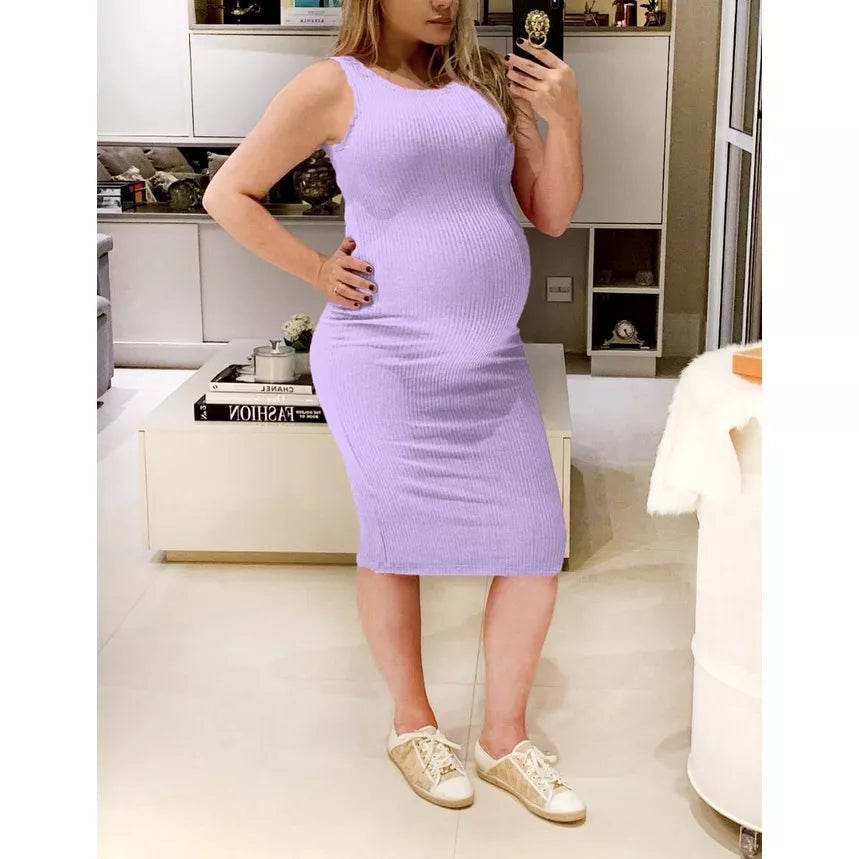 Vestido Midi Canelado Regata para gestante
