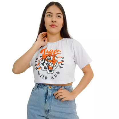 Camiseta T-shirt Cropped Oversized Estampado Moda Gringa Algodão