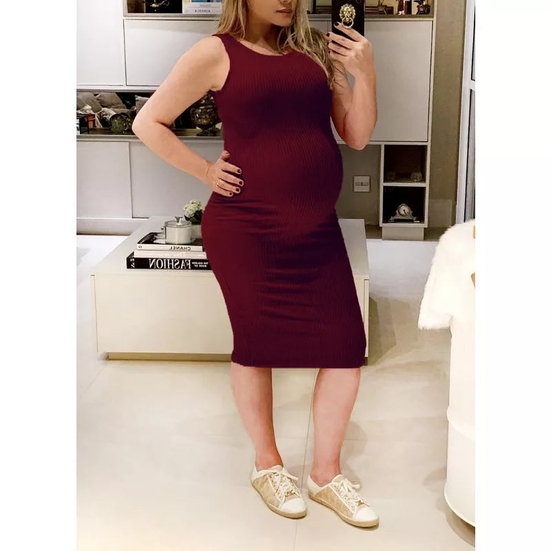 Vestido Midi Canelado Regata para gestante