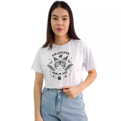 Camiseta T-shirt Cropped Oversized Estampado Moda Gringa Algodão