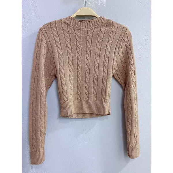 Blusa de frio tricô cropped feminina manga longa