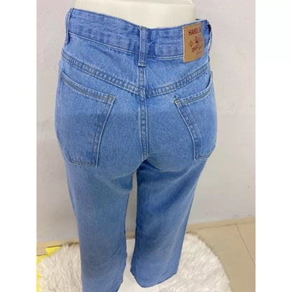 Calça Jeans Wide Leg Feminina Pantalona Sem Lycra Calça Cintura Alta 2022