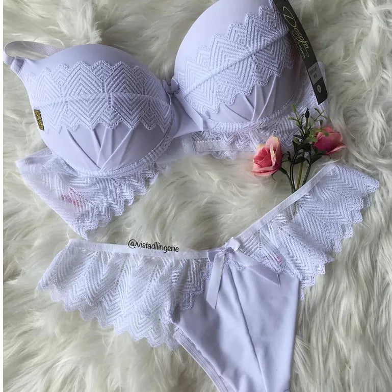 Conjunto Feminino Lingerie Com Bojo Microfibra e Renda JANE MICRO