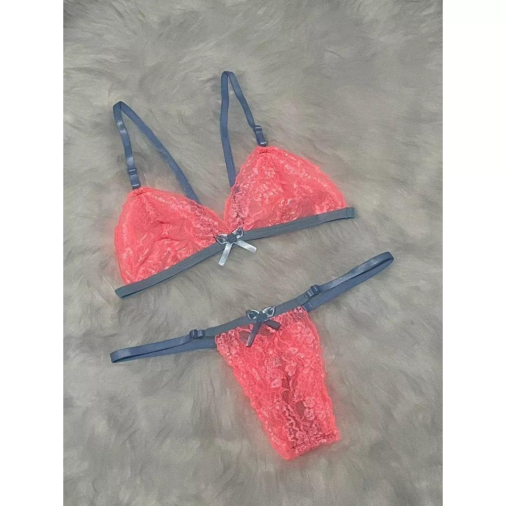 Conjunto de Lingerie Em Renda Sutiã Sem Bojo Calcinha De Regulagem