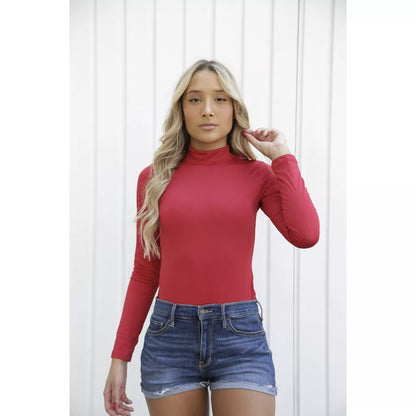 Blusa Body Bori Feminino Manga Longa Liso Gola Alta Moda Feminina Casual