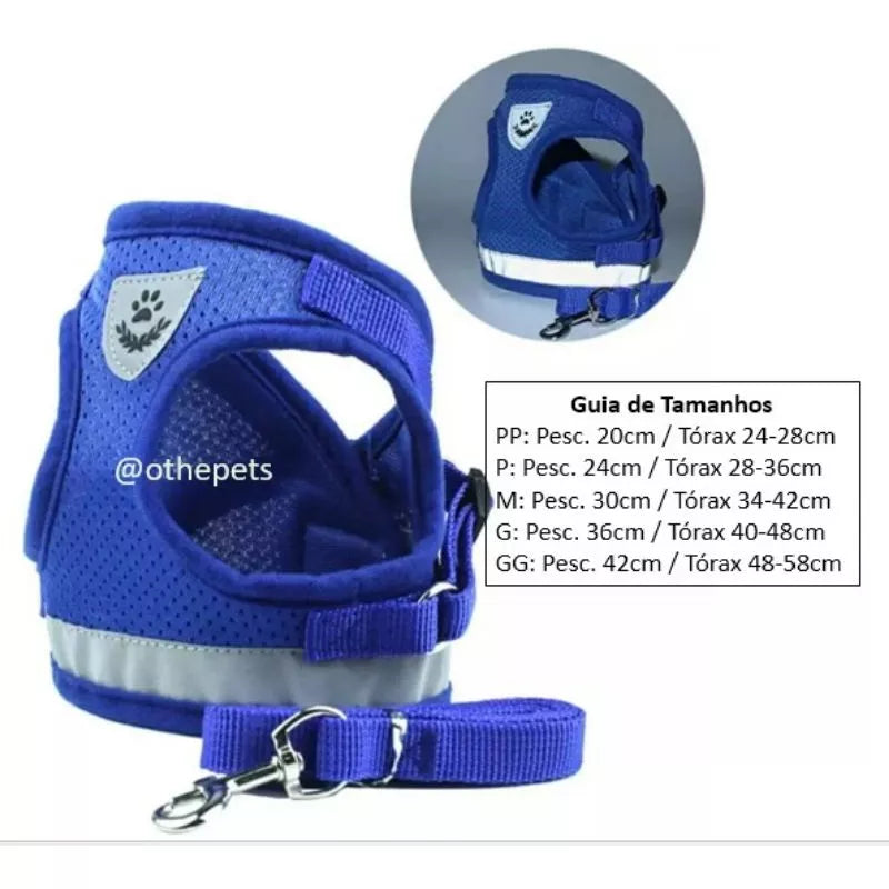 Peitoral Com Guia para Caes E Gatos Colete Regulavel Super Confortavel para Cachorro
