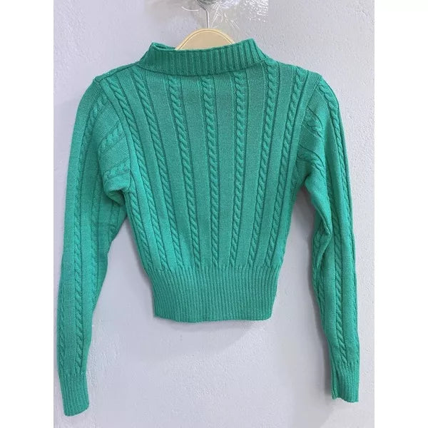 Blusa de frio tricô cropped feminina manga longa