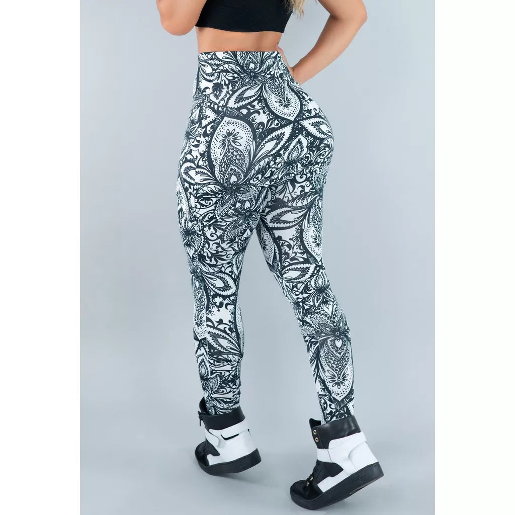 Calça Legging Suplex Saia Tapa Bumbum Estampada Cintura Alta Fitness