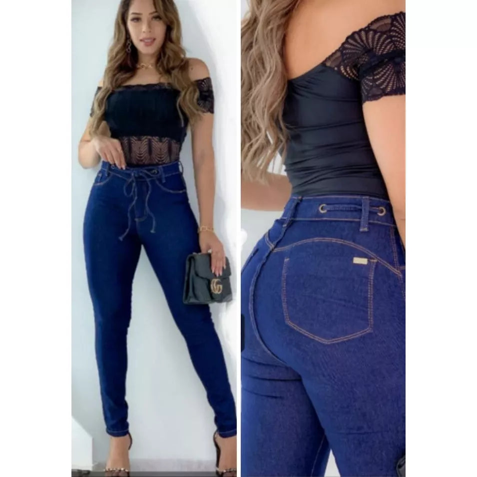 Calça jeans feminina com lycra cós alto cintura alta levanta bumbum premium