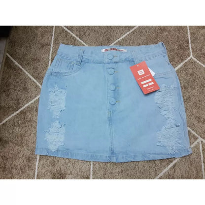saia jeans com botoes encapados