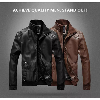 Nova Moda Outono Primavera Inverno Masculino Jaqueta De Couro Pu Marrom Preto Mens Gola Casacos Jaquetas De Motoqueiro Da Motocicleta