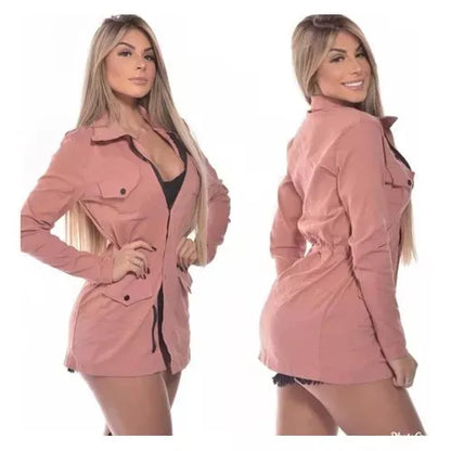 Parka Bengaline Blusa Feminina Botoes Casaco Sobretudo