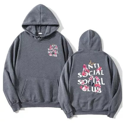 Blusa Moletom Canguru Algodão Unissex Kpop Anti Social Club Flores Tumblr