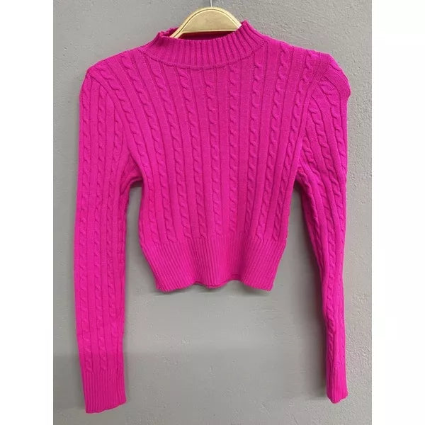 Blusa de frio tricô cropped feminina manga longa