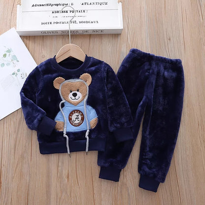 Conjunto De Pijama De Flanela Unisexo Para Crianças De Outono
