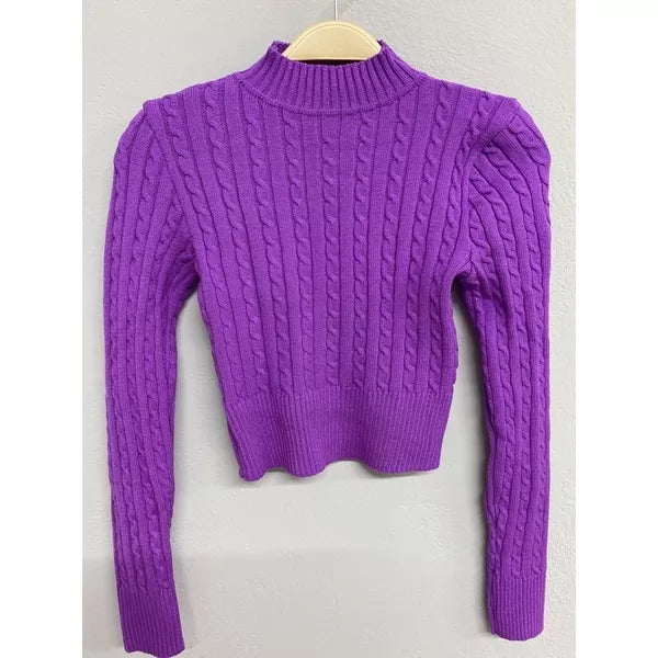 Blusa de frio tricô cropped feminina manga longa