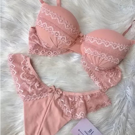 Conjunto Feminino Lingerie Com Bojo Microfibra e Renda JANE MICRO