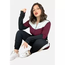 Conjunto malha crepe manga longa ziper e bolso feminino