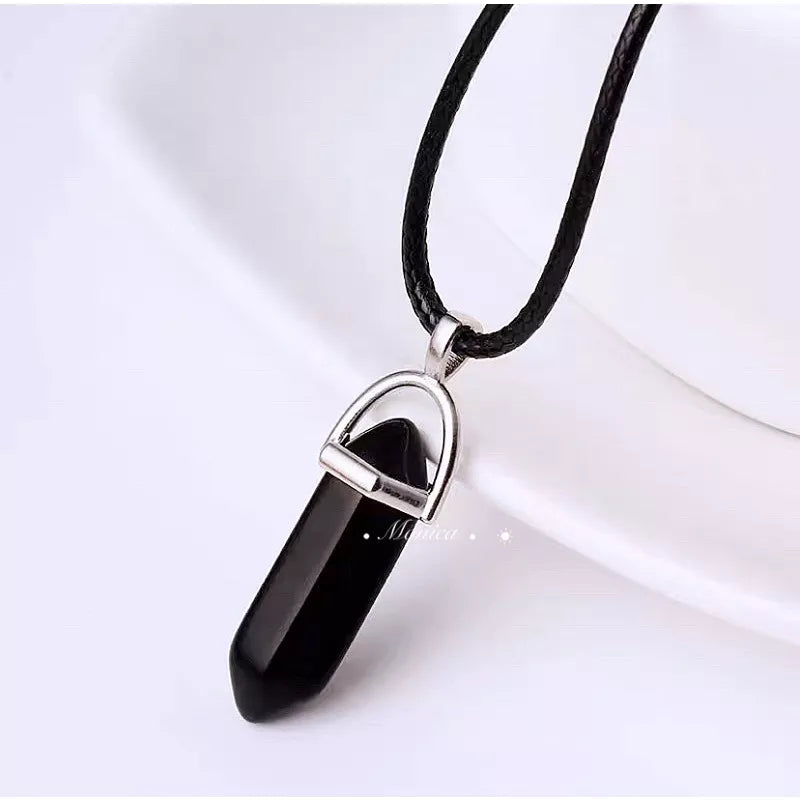 Colar cordao pedra onix preto nartural