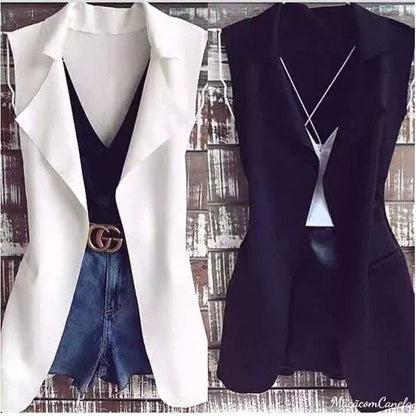 Max Colete Feminino Longo De Neoprene Moda Com Bolso Falso！