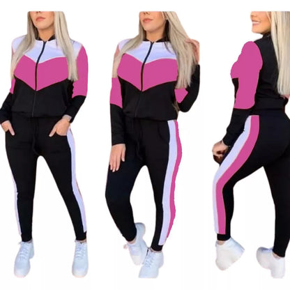 Conjunto malha crepe manga longa ziper e bolso feminino
