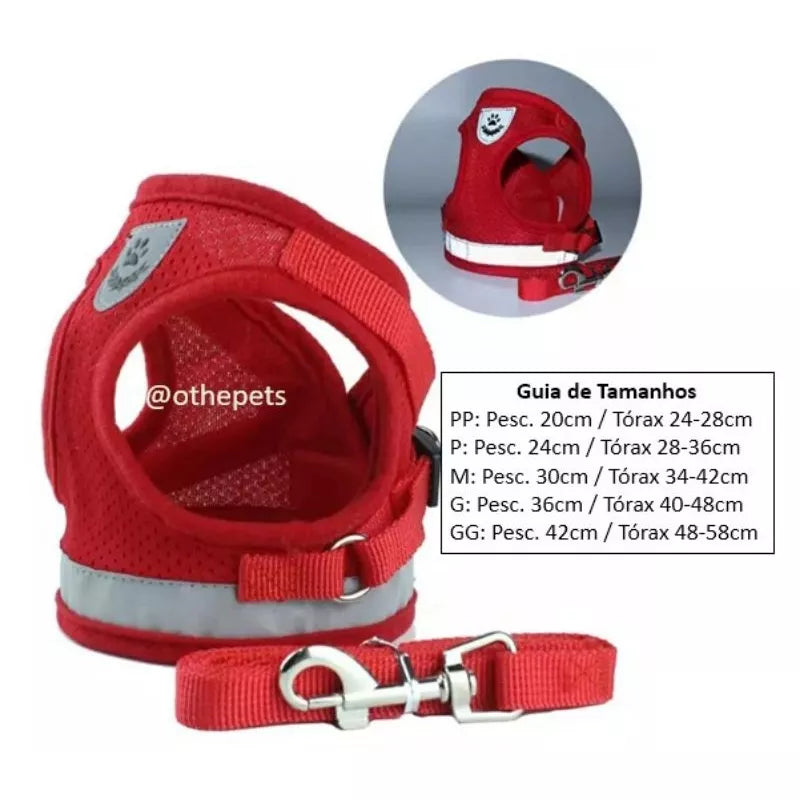 Peitoral Com Guia para Caes E Gatos Colete Regulavel Super Confortavel para Cachorro