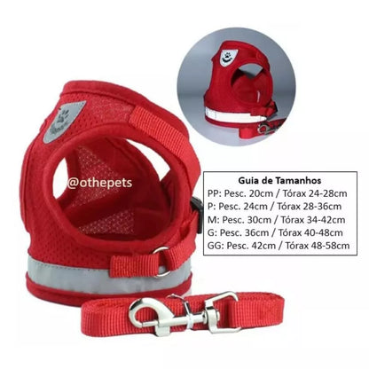 Peitoral Com Guia para Caes E Gatos Colete Regulavel Super Confortavel para Cachorro