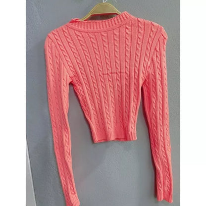Blusa de frio tricô cropped feminina manga longa