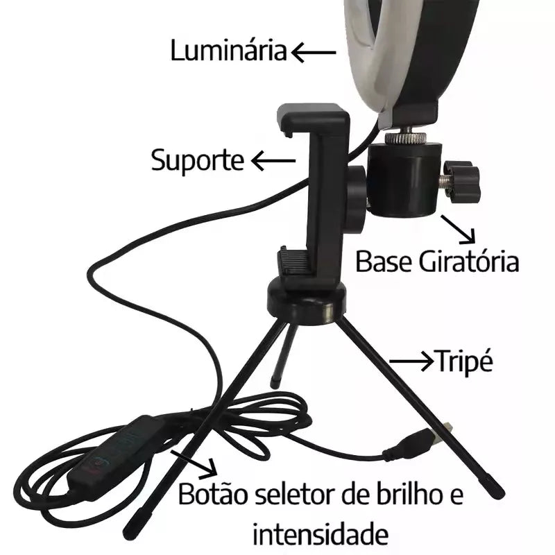 Ring Light de Mesa Blogueira Portátil Luminária De Led 6 Polegadas + Tripé De 16 Cm Right